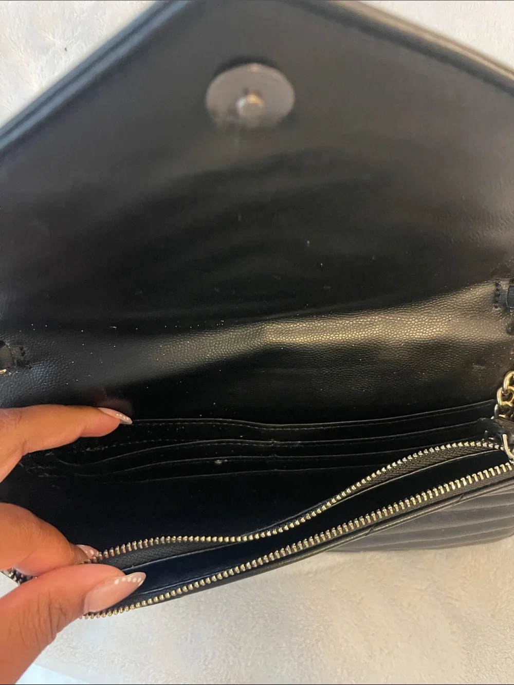 Black Quilted Chain Shoulder Bag with Gold Alpha Kappa Alpha Crest Hardware